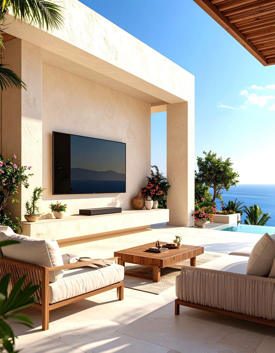 Outdoor TV Mount in a Recessed Wall Niche - 30 outdoor tv mount ideas