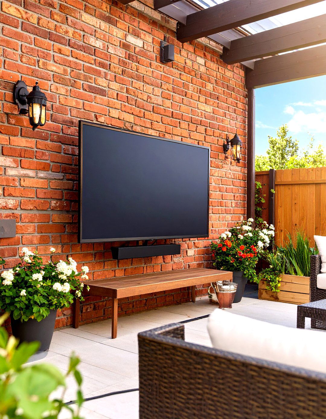 Outdoor TV Mount on a Brick Wall - 30 outdoor tv mount ideas