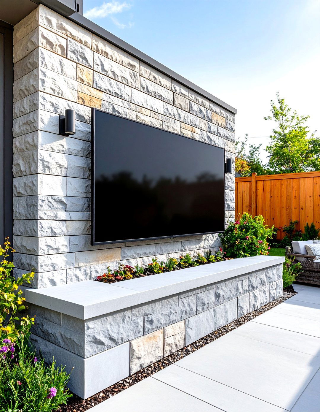 Outdoor TV Mount on a Cinder Block Wall - 30 outdoor tv mount ideas