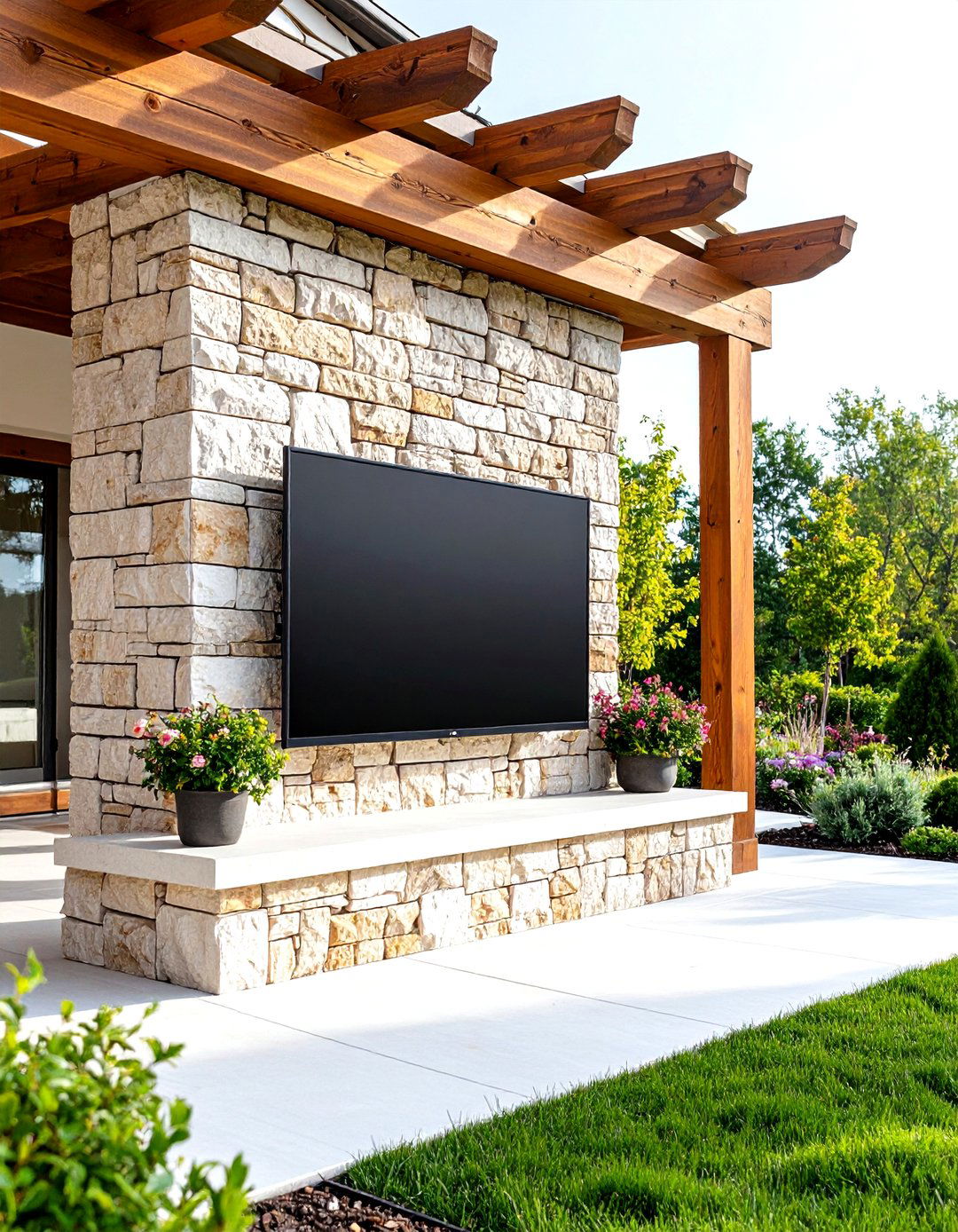 Outdoor TV Mount on a Stone Column - 30 outdoor tv mount ideas