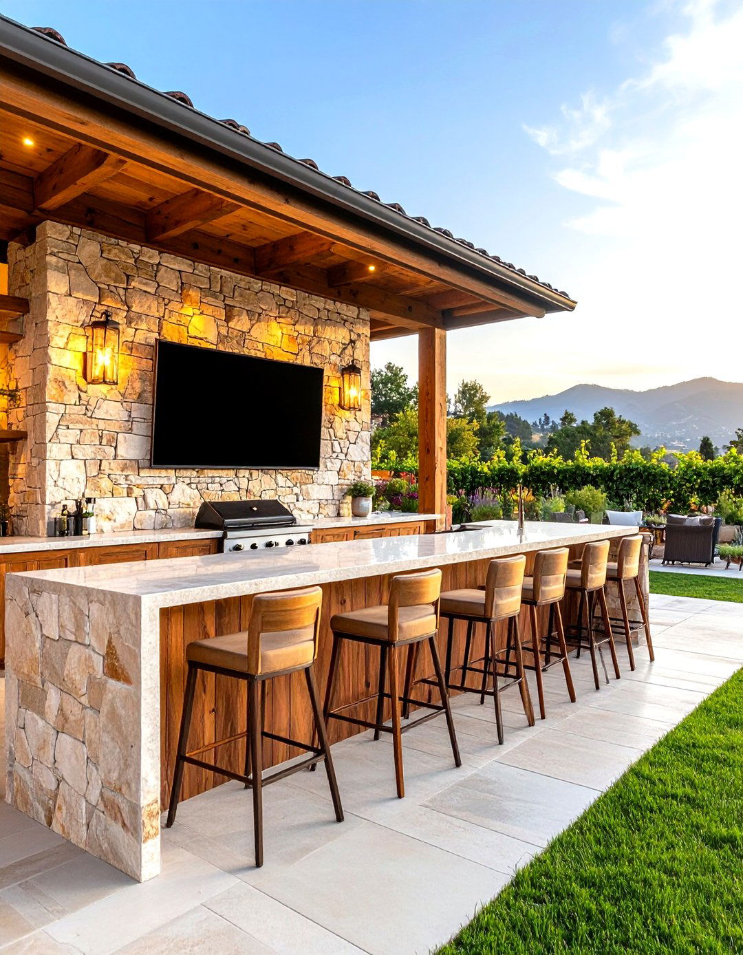 Outdoor TV Wall Adjacent to a Bar - 30 outdoor tv wall ideas