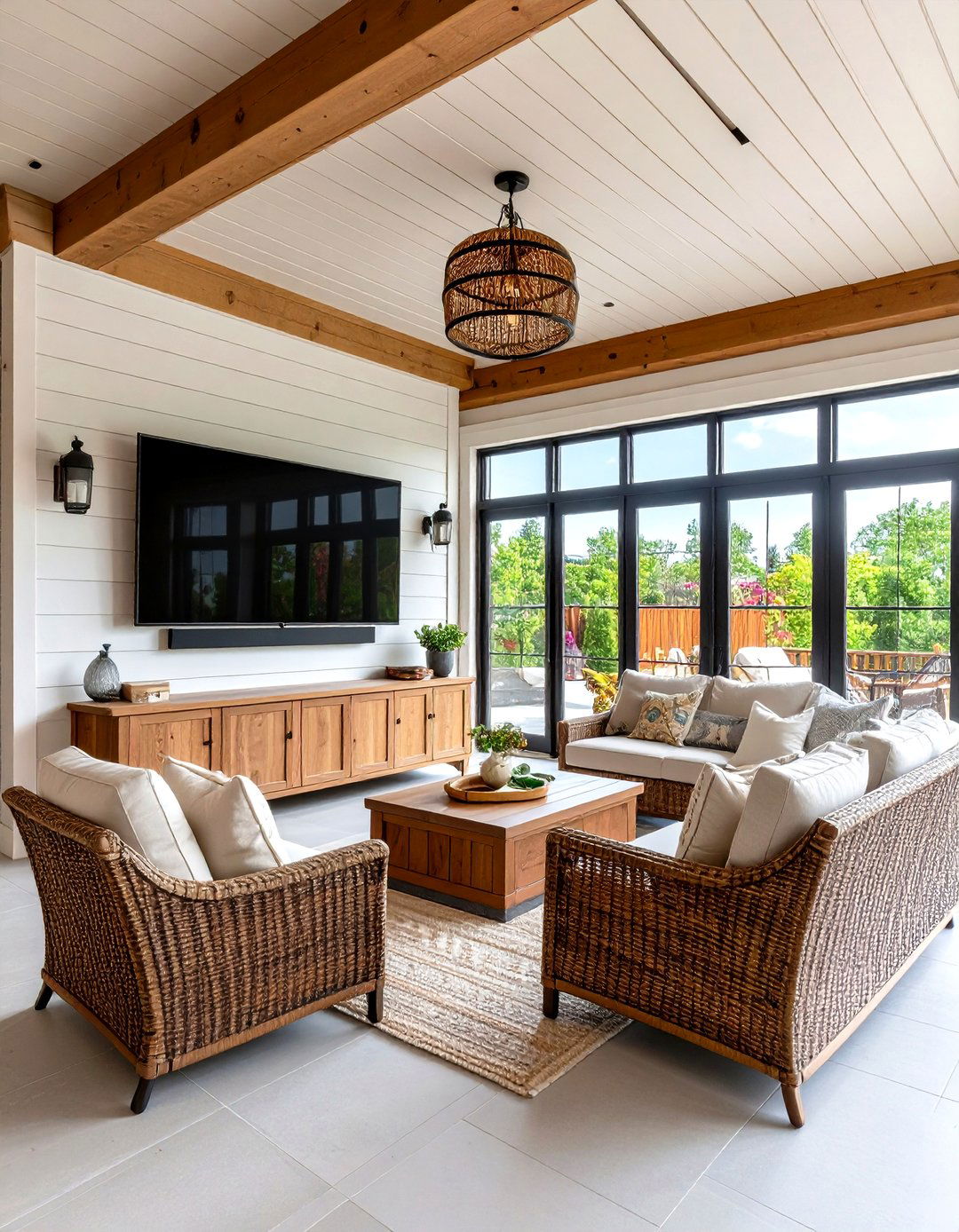 Outdoor TV Wall Inside a Three Season Room - 30 outdoor tv wall ideas
