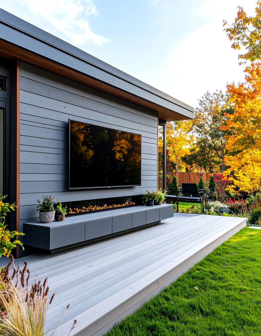 Outdoor TV Wall Made from Composite Decking - 30 outdoor tv wall ideas