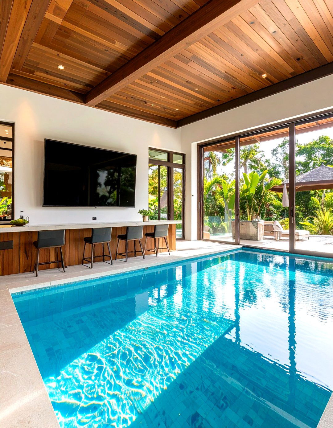 Outdoor TV Wall in a Pool House - 30 outdoor tv wall ideas
