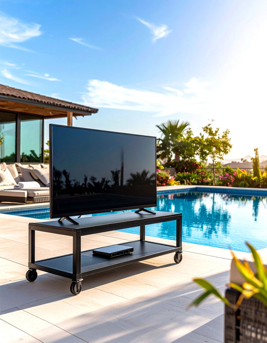 Outdoor TV Wall on a Mobile Cart - 30 outdoor tv wall ideas