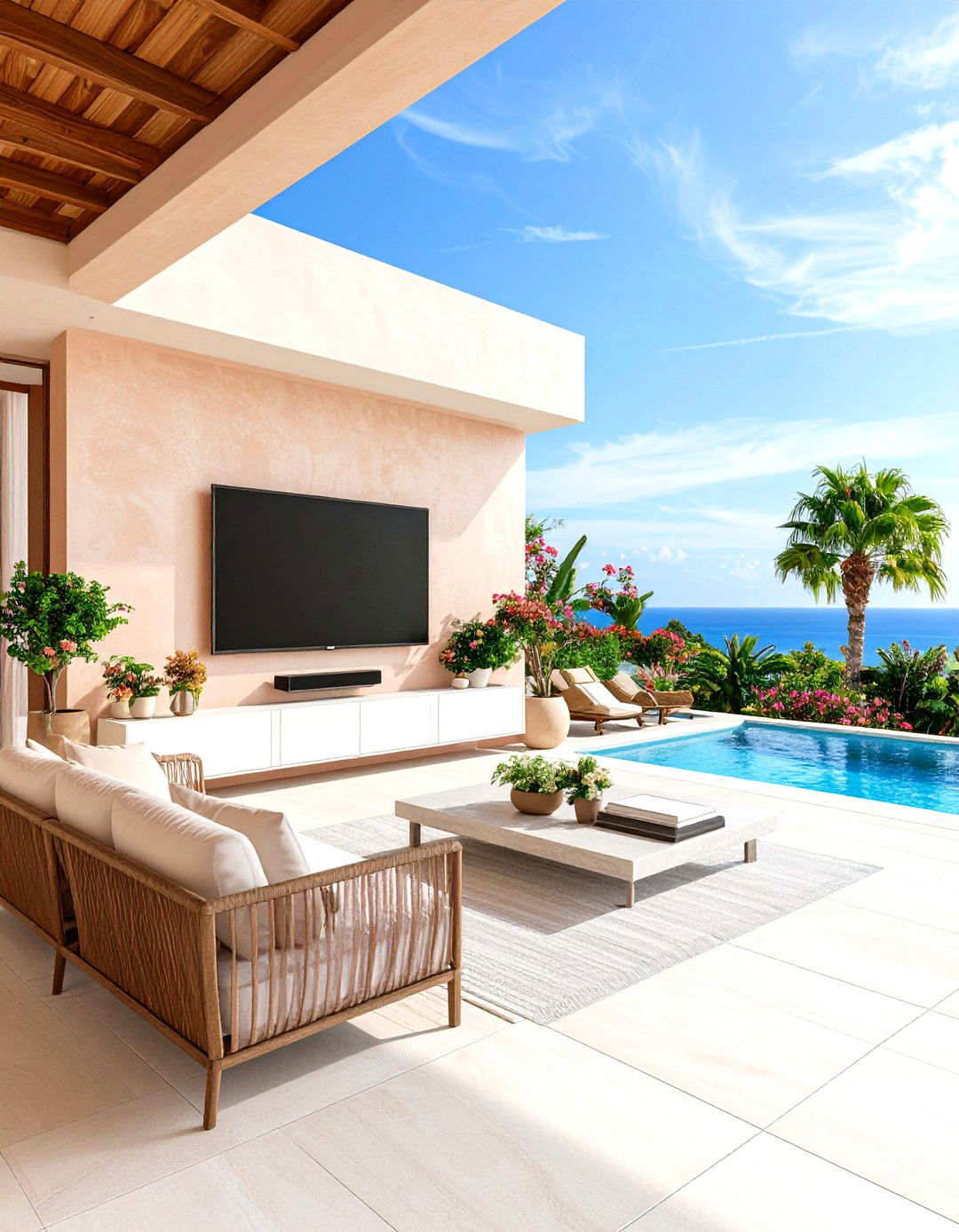 Outdoor TV Wall on a Stucco Finish - 30 outdoor tv wall ideas