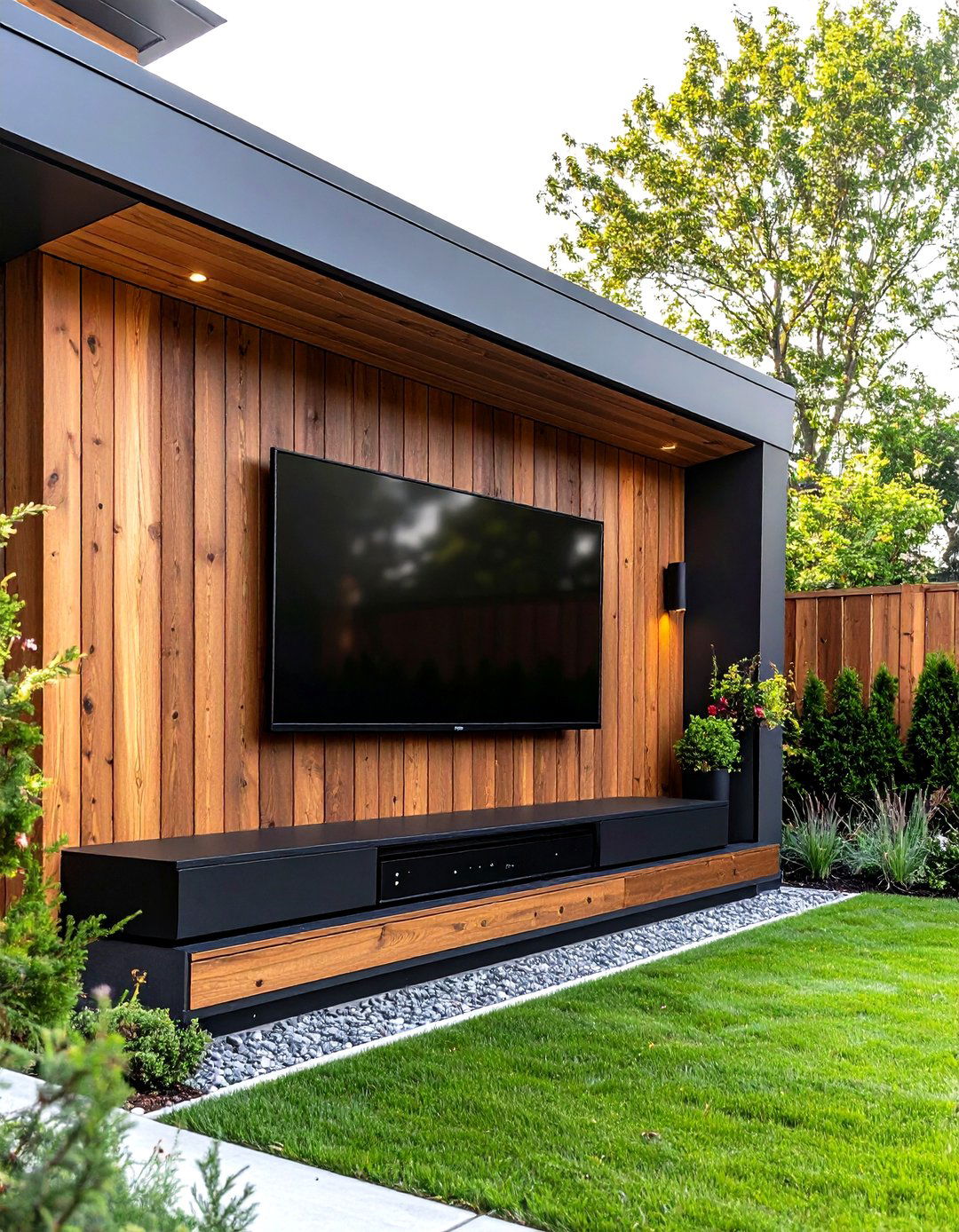 Outdoor TV Wall with a Soundbar Niche - 30 outdoor tv wall ideas