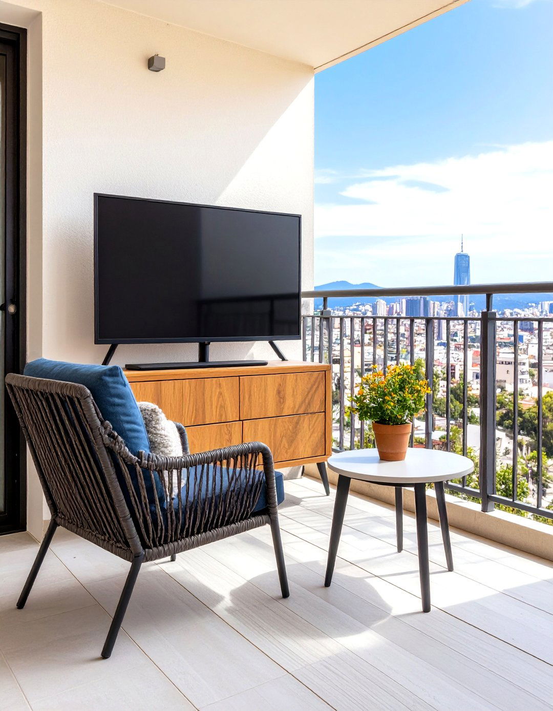 Outdoor TV in a Small Balcony Nook - 30 outdoor tv ideas