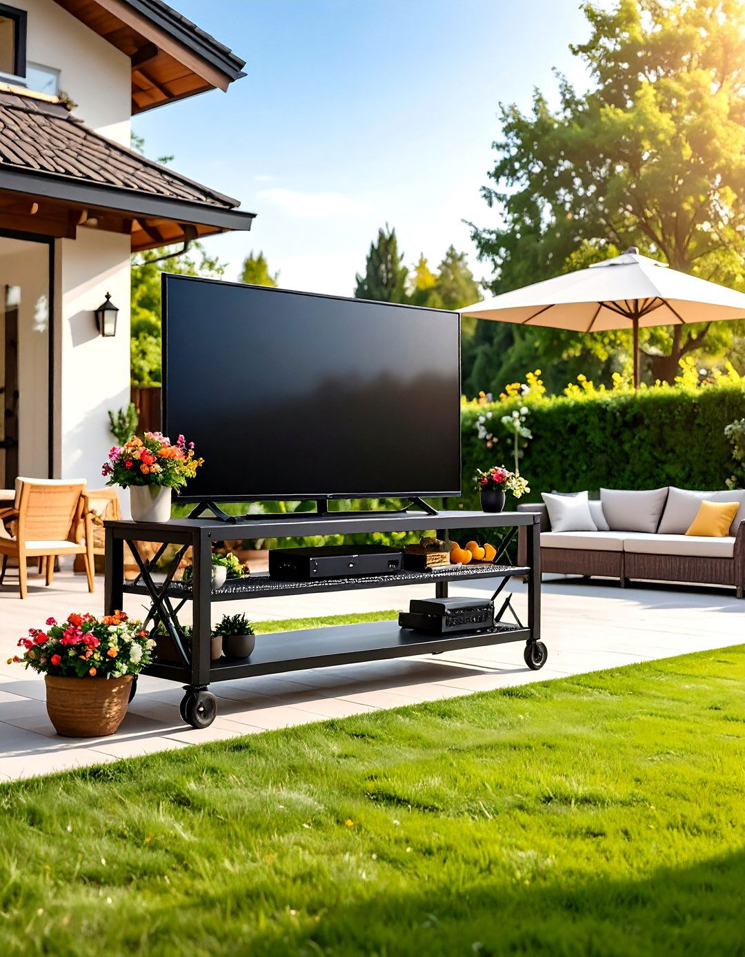 Outdoor TV on a Rolling Cart for Portability - 30 outdoor tv ideas