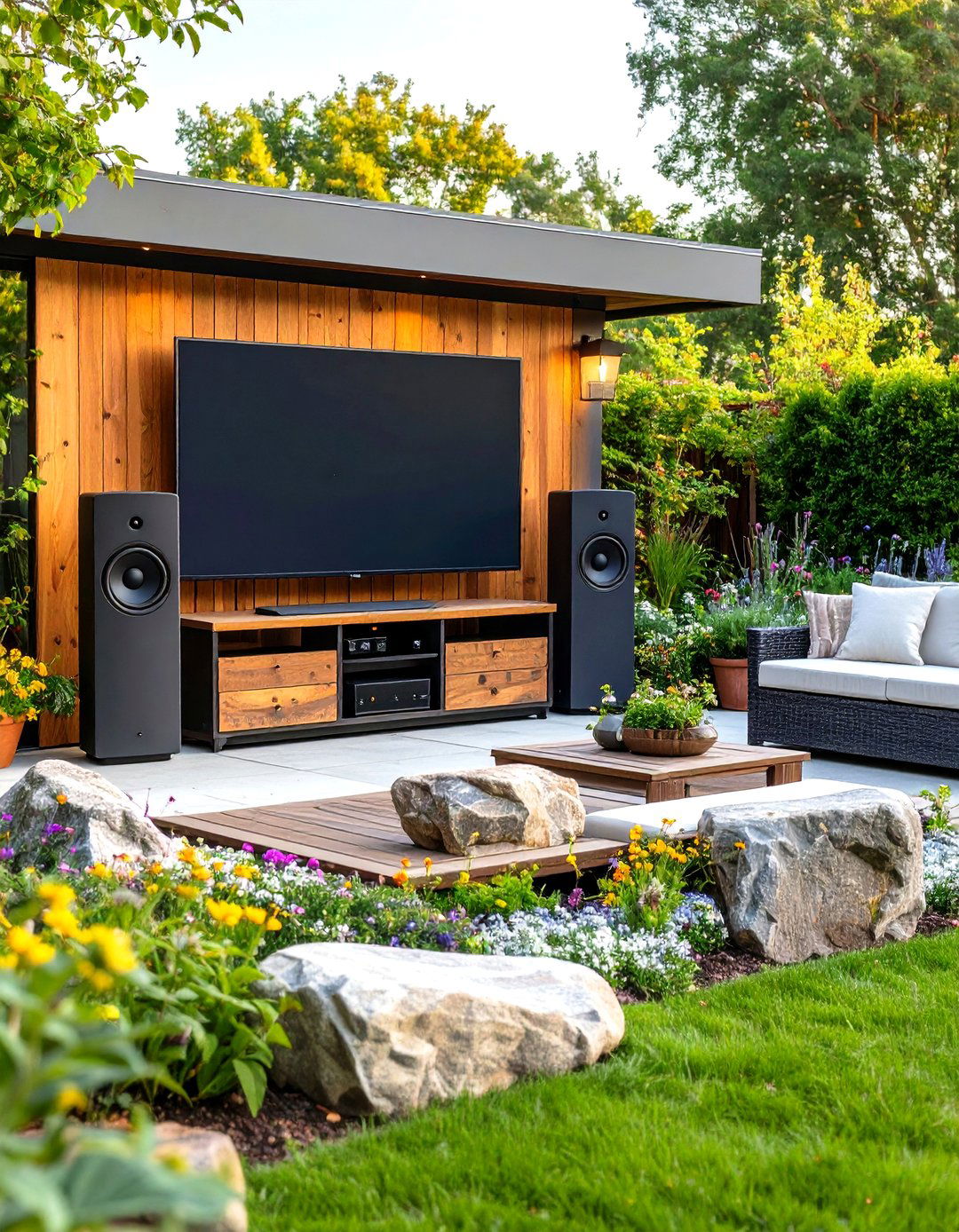 Outdoor TV with Integrated Garden Speakers - 30 outdoor tv ideas