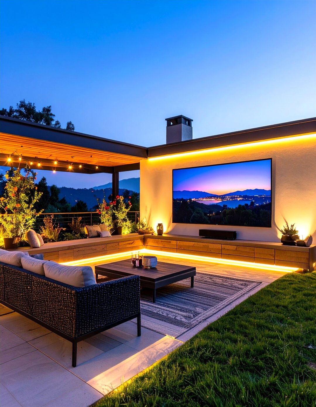 Outdoor TV with Smart Ambient Lighting - 30 outdoor tv ideas