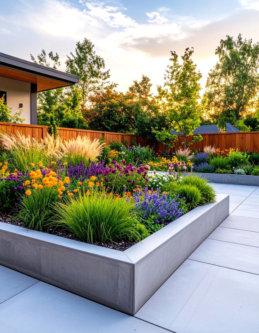 Outside Patio with Integrated Planters - 30 outside patio ideas