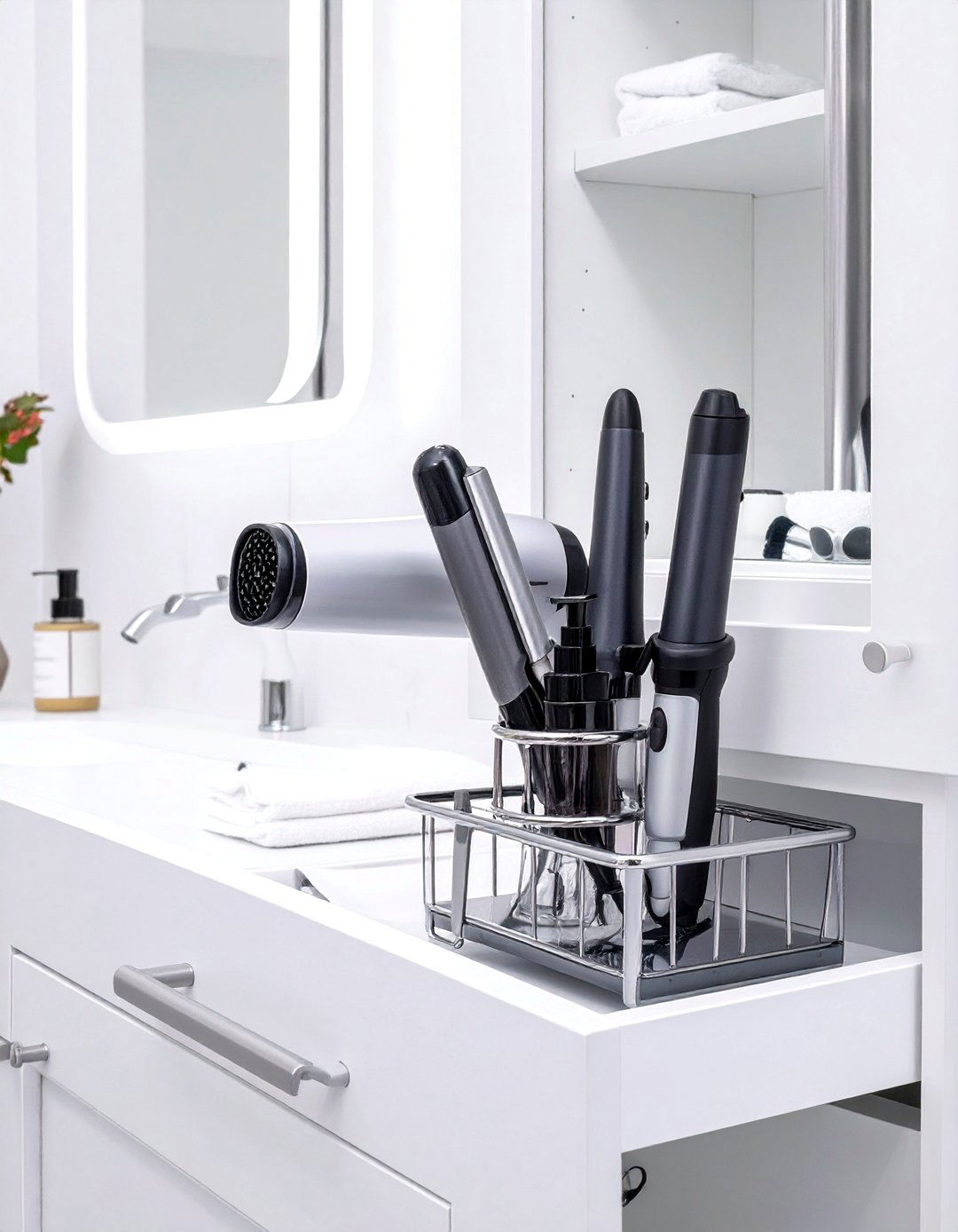 Over the Cabinet Door Hair Tool Holders - 30 vanity organization ideas