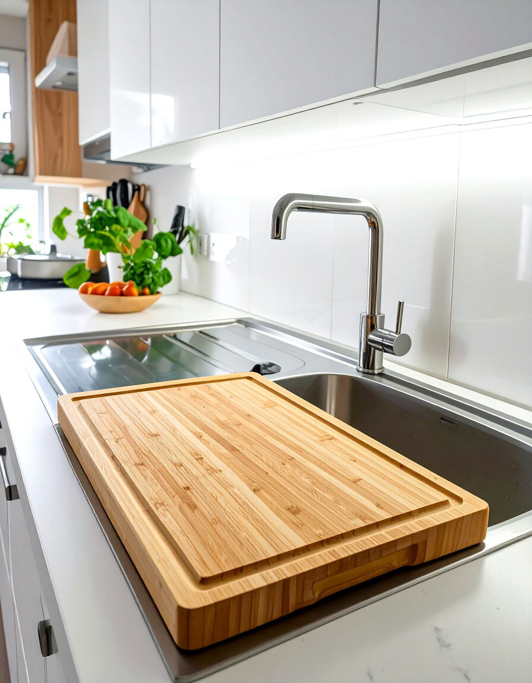 Over the Sink Cutting Board - 30 very small kitchen ideas on a budget