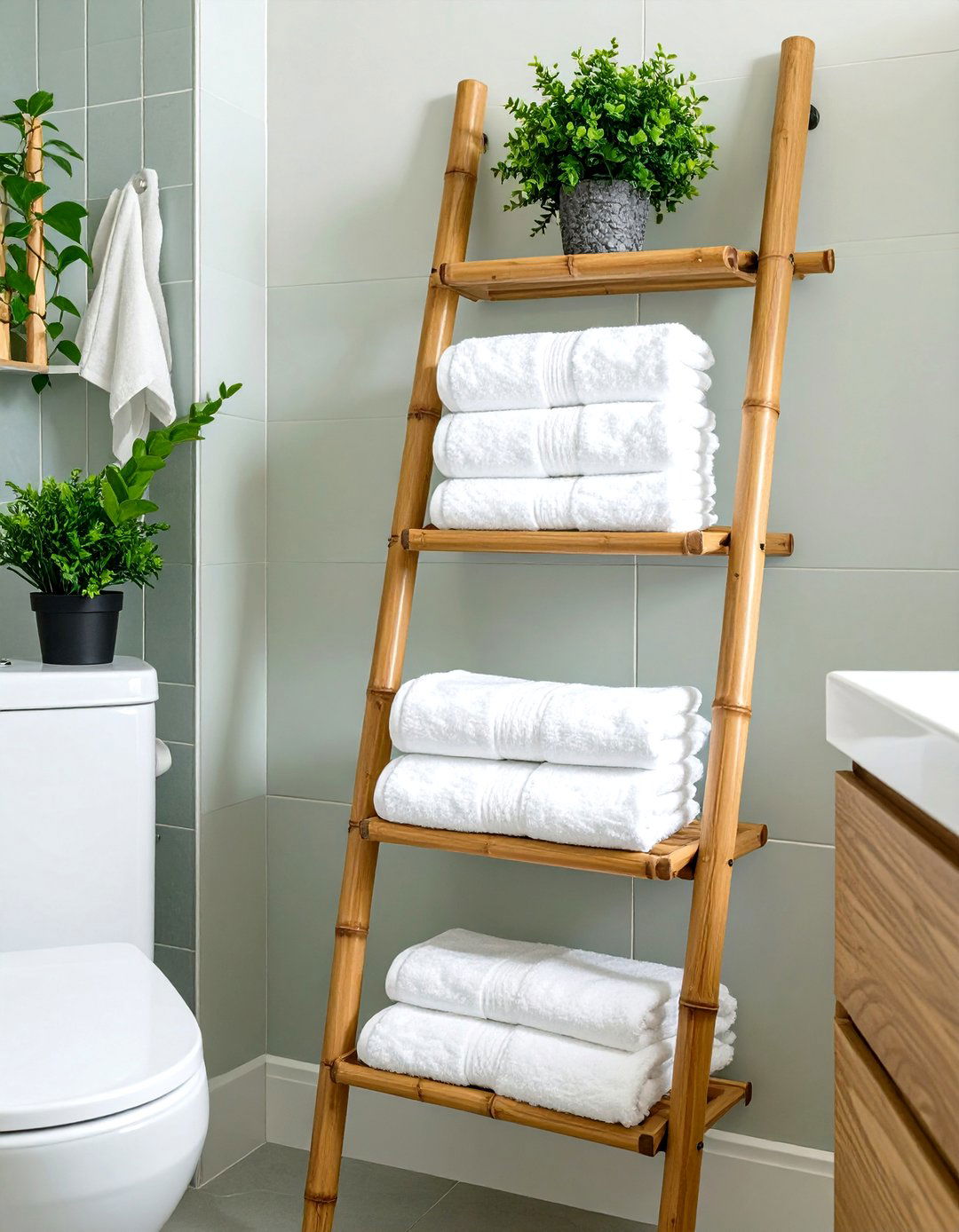 Over the Toilet Storage Ladder - 30 small bathroom inspo ideas