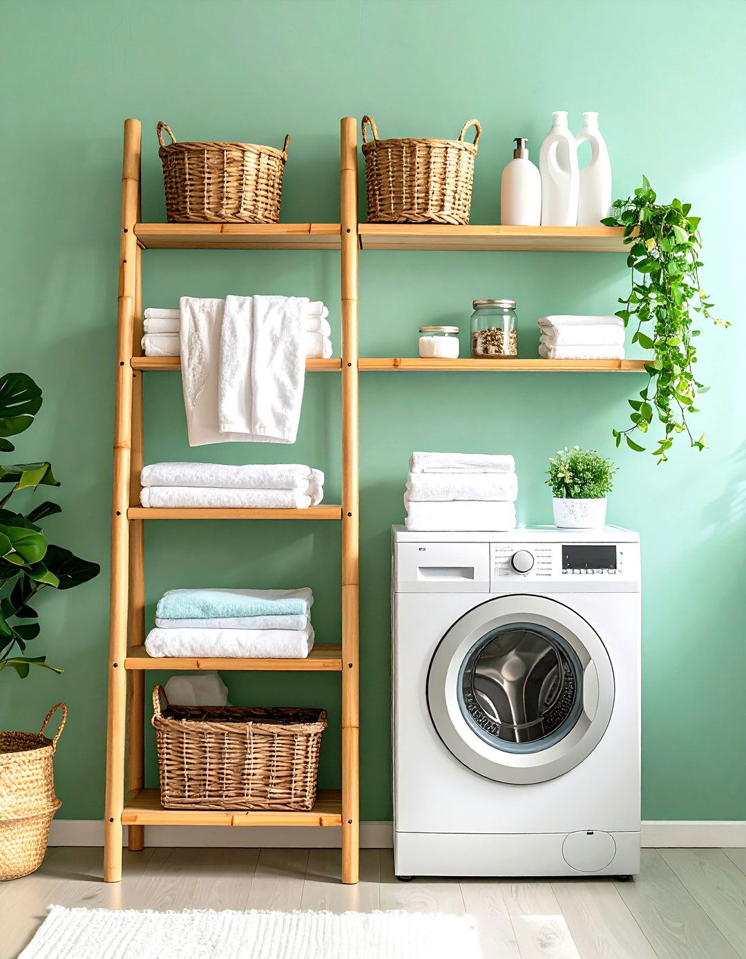 Over the Washer Ladder Shelves - 30 laundry shelf ideas