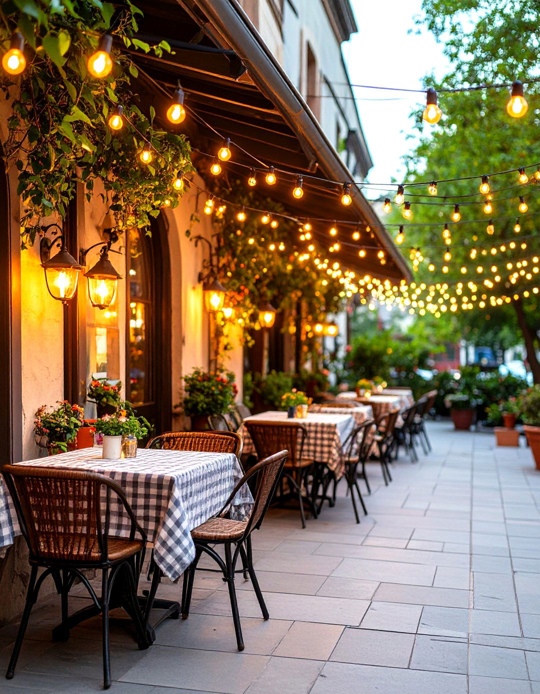 Overhead Cafe Style Patio Bistro Lights - 30 patio lighting ideas