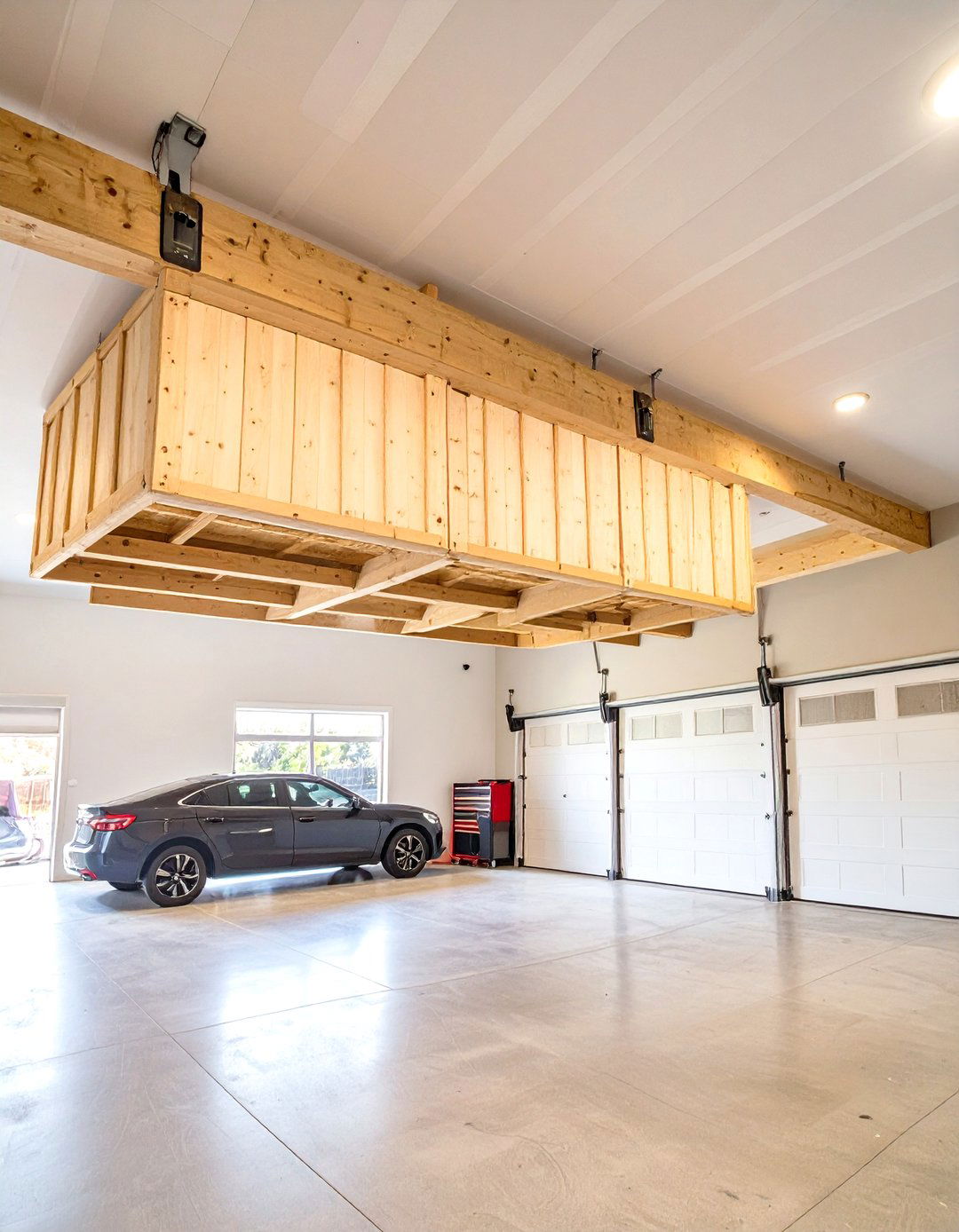 Overhead Ceiling Mounted Wood Racks - 30 wood garage storage ideas