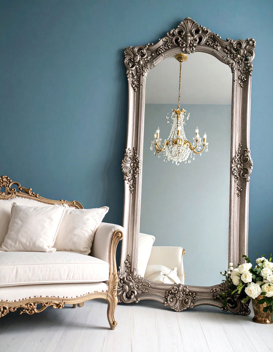 Oversized Leaning Mirror - 30 elegant living room wall decor ideas