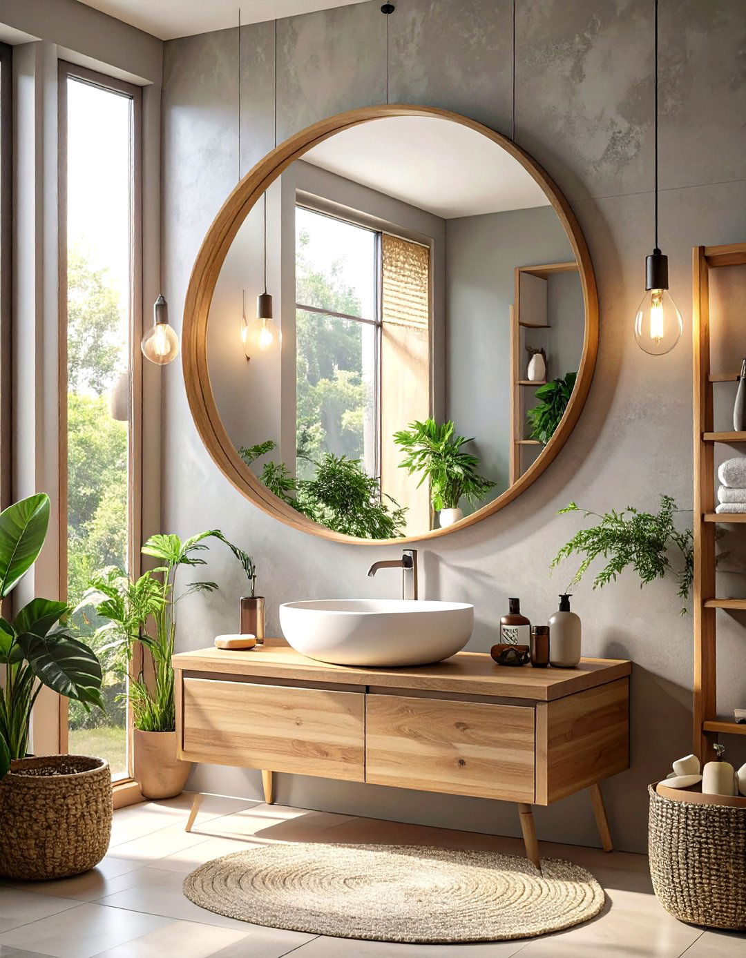 Oversized Round Mirror - 30 small bathroom decor ideas