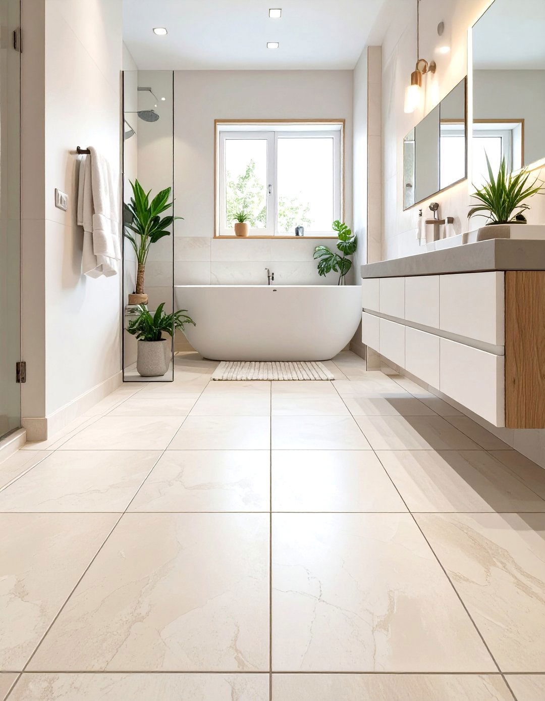 Oversized Square Tiles on the Floor - 30 small bathroom bathroom tile ideas