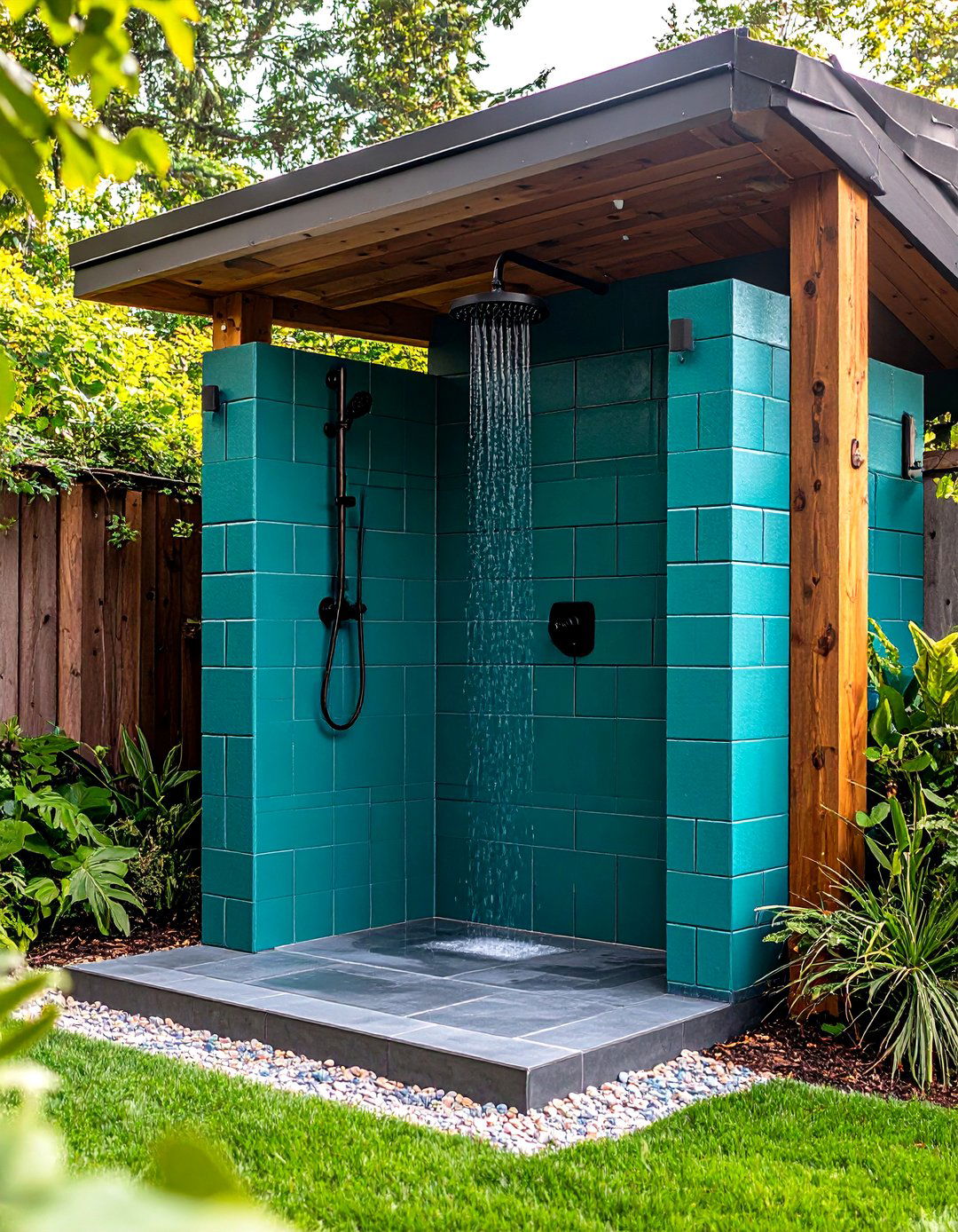 Painted Cinder Block Outdoor Shower - 30 outdoor showers ideas