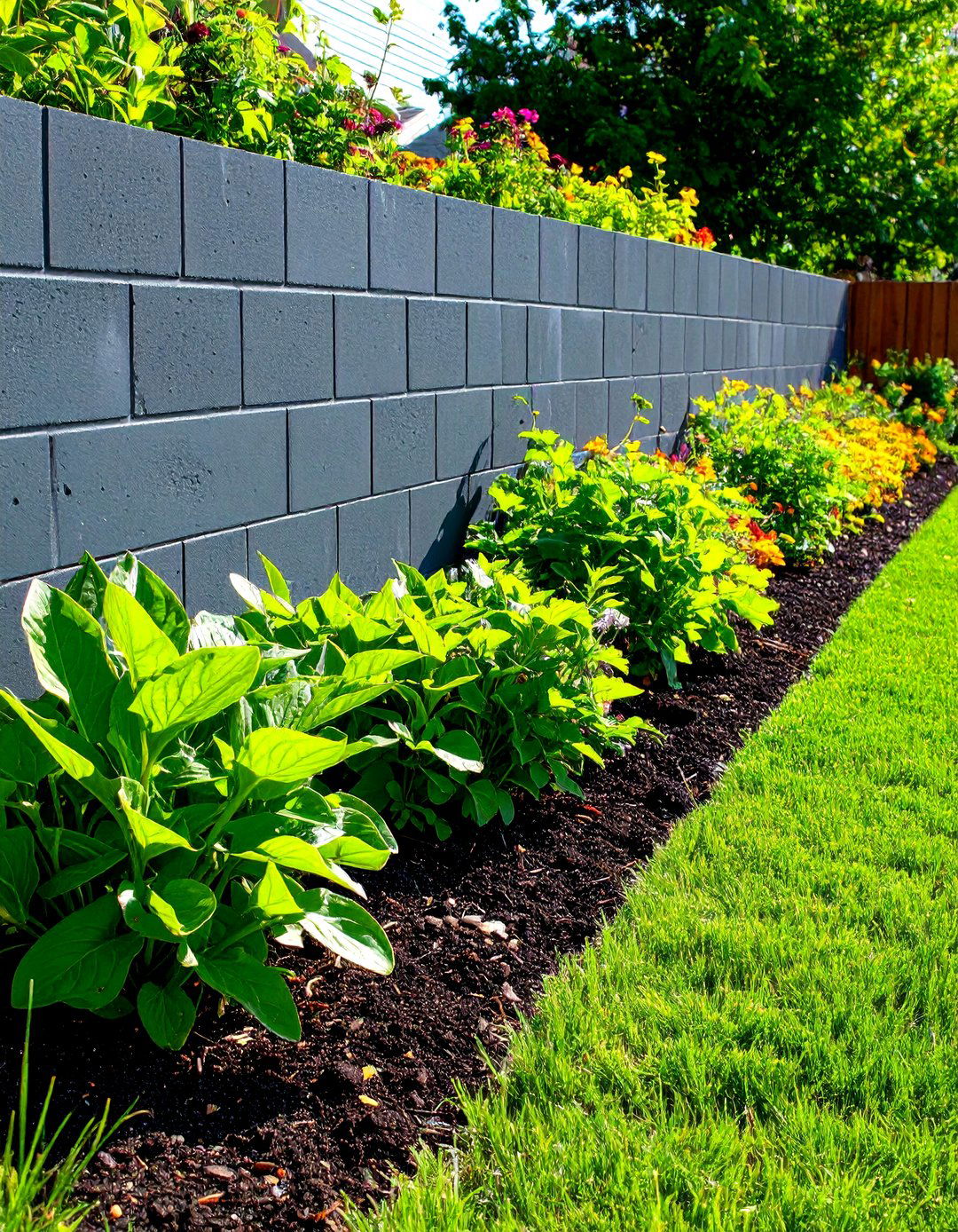 Painted Concrete Block Retaining Wall - 30 front yard retaining wall ideas