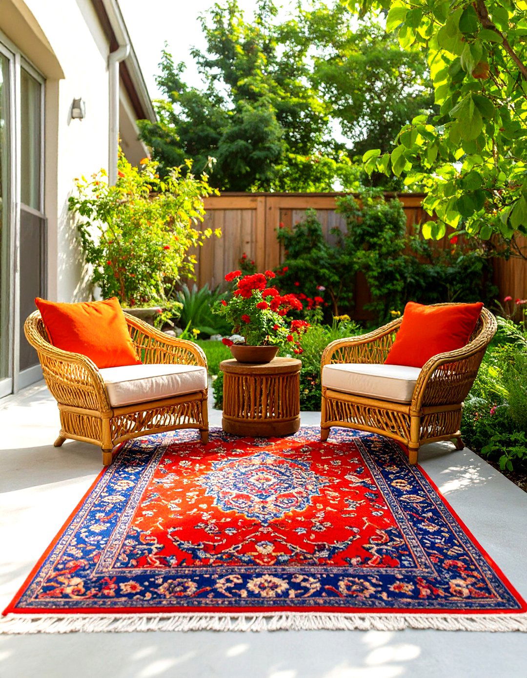 Painted Concrete with a Faux Rug - 30 cheap patio floor ideas