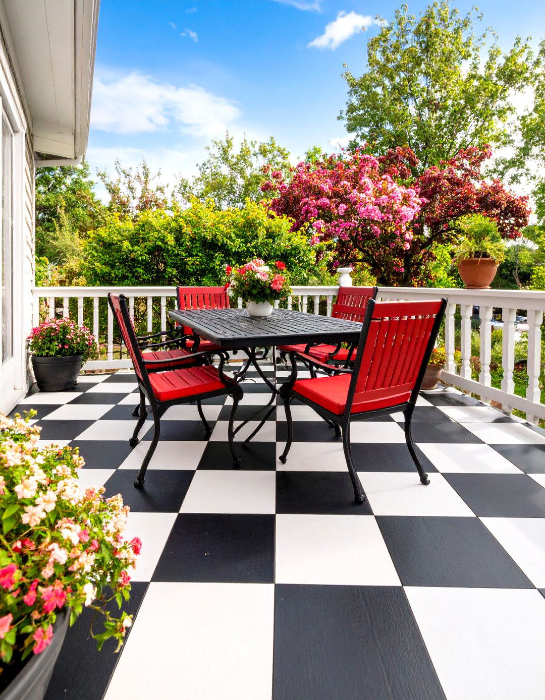 Painted Deck with a Checkerboard Pattern - 30 painted deck ideas