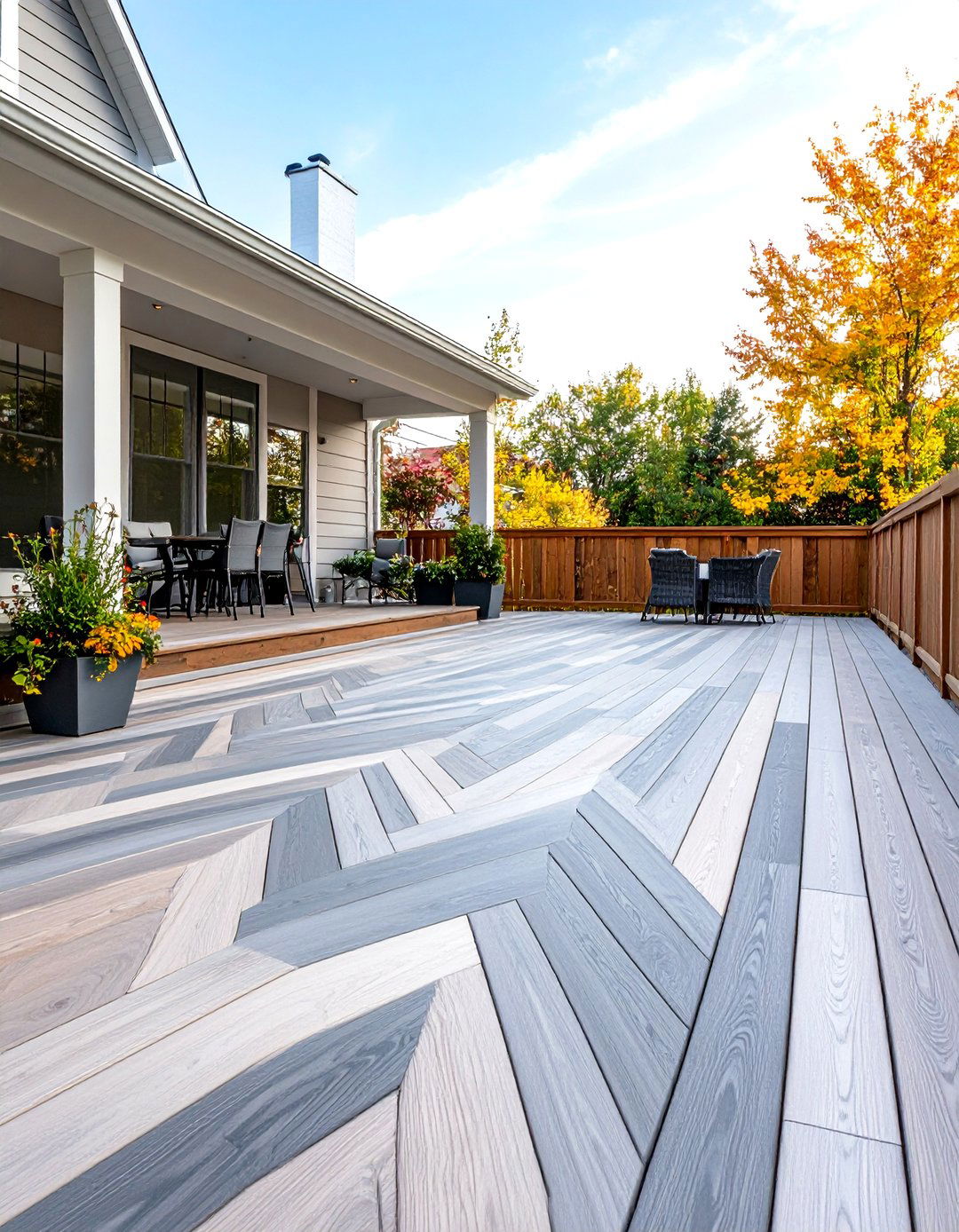 Painted Deck with a Chevron Pattern - 30 painted deck ideas