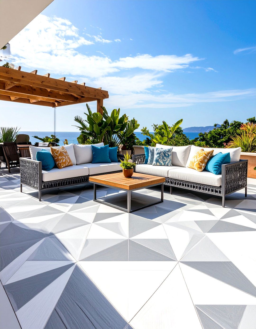 Painted Deck with a Geometric Design - 30 painted deck ideas