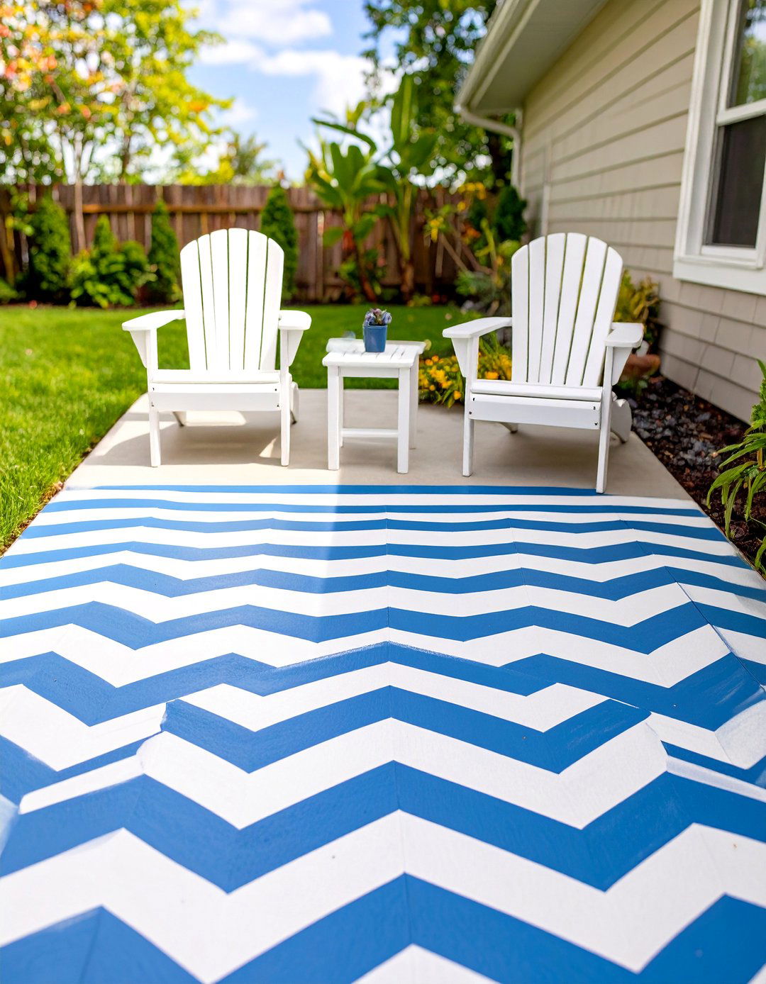 Painted Faux Rug Concrete Patio - 30 concrete patio ideas on a budget