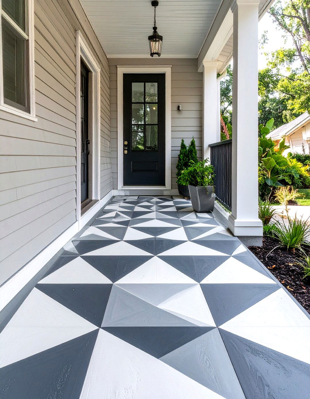 Painted Geometric Pattern on a Concrete Porch - 30 small concrete front porch ideas