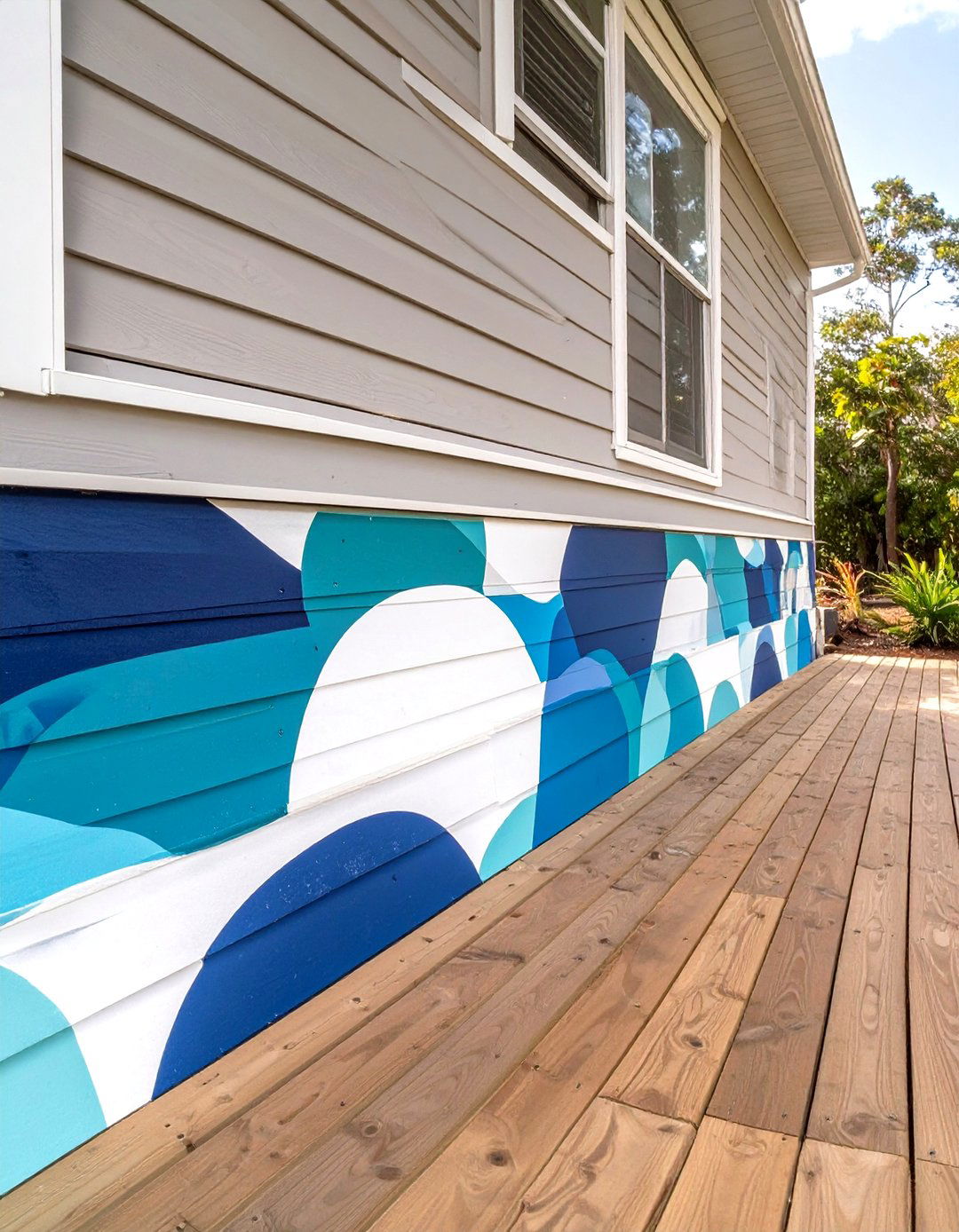Painted Graphic Mural - 30 inexpensive deck skirting ideas