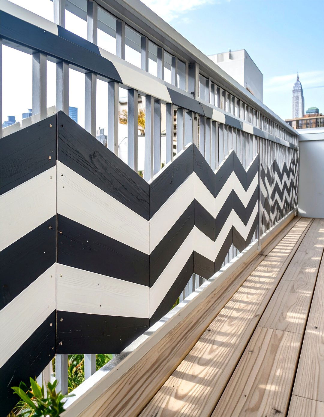 Painted Graphic Pattern Wood Deck Railing - 30 wood cheap deck railing ideas