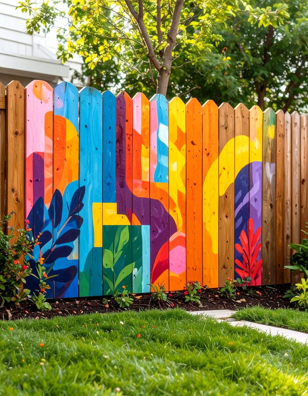 Painted Mural Fence - 30 cheap front yard fence ideas