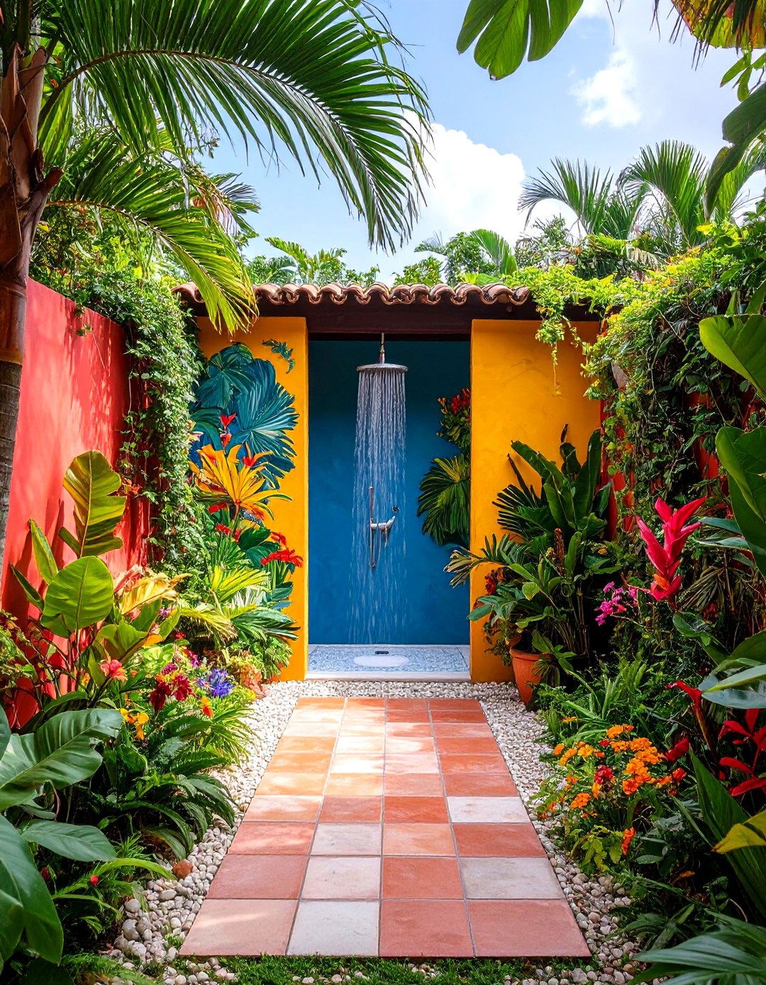 Painted Mural Outdoor Shower Enclosure - 30 outdoor shower enclosure ideas