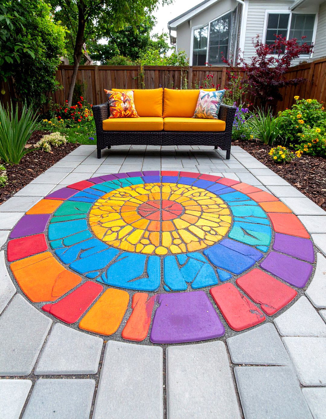 Painted Paver Outdoor Rug - 30 diy cheap patio paver ideas