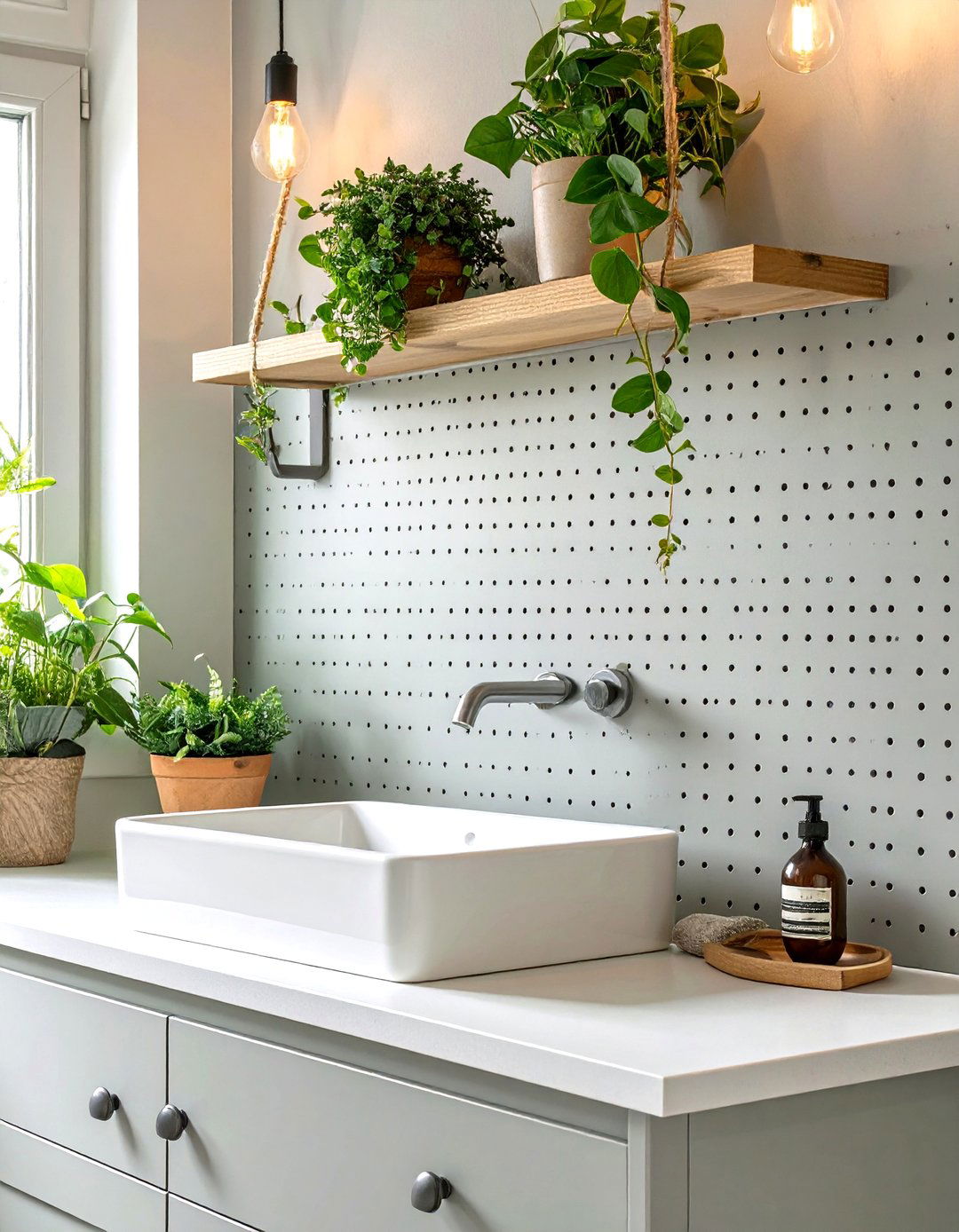 Painted Pegboard Bathroom Backsplash - 30 cheap bathroom backsplash ideas