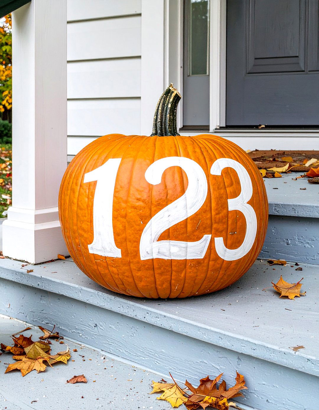 Painted Pumpkin House Numbers - 30 small front porch fall decorating ideas