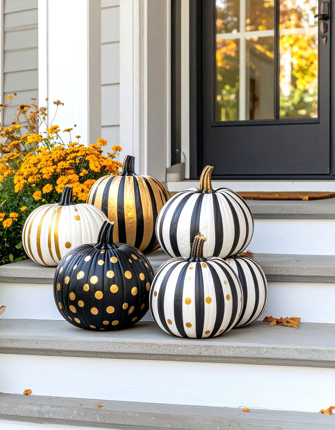 Painted Pumpkins in Modern Patterns - 30 outdoor fall decor ideas