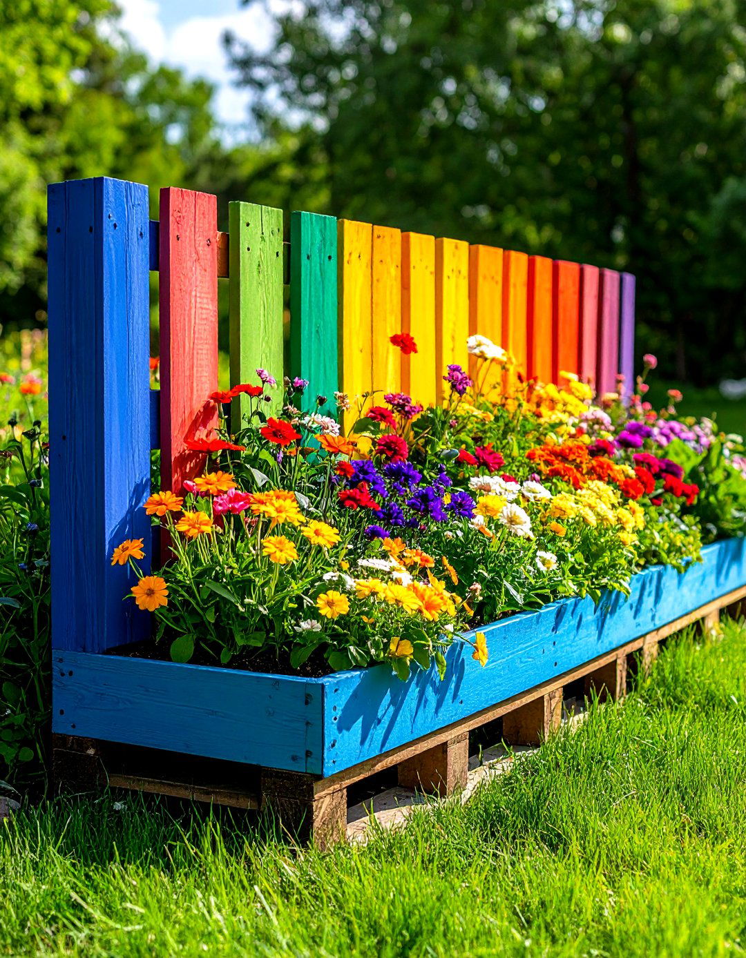 Painted Rainbow Pallet Flower Garden - 30 pallet garden ideas