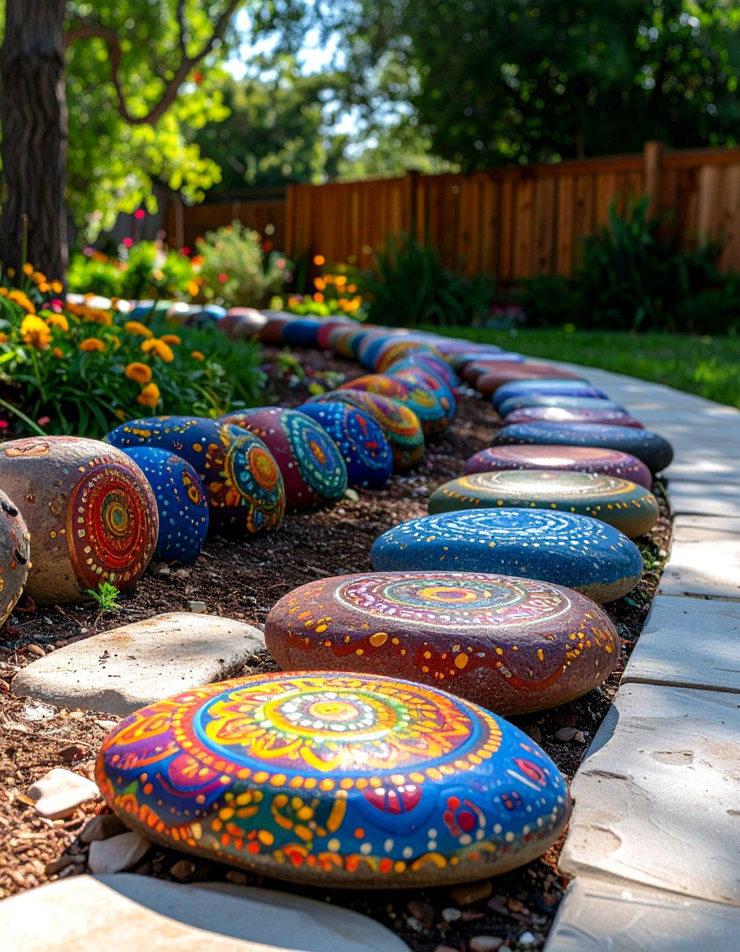Painted Rock Garden Edging - 30 inexpensive garden edging ideas