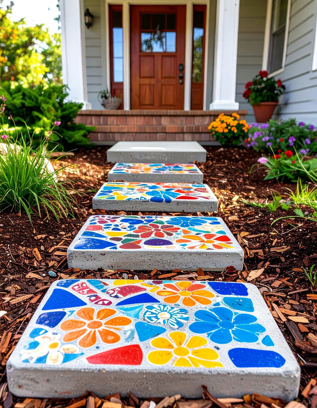 Painted Stepping Stones for a Small Front Porch - 30 small front porch ideas on a budget