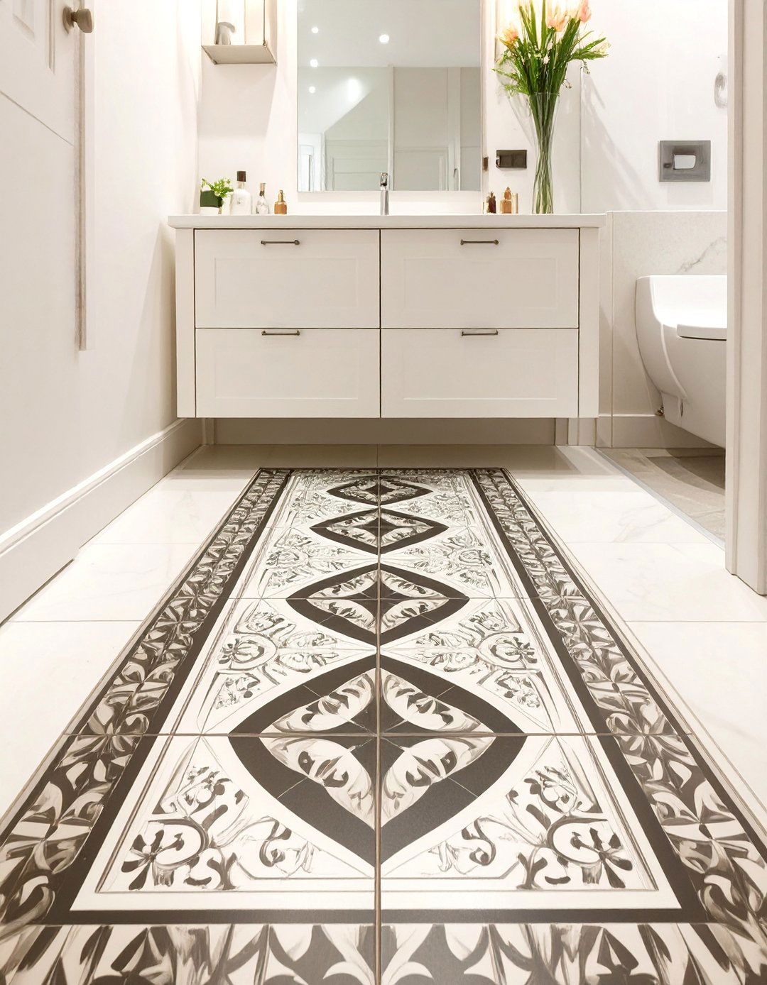 Painted Tile Rug Illusion - 30 bathroom tile paint ideas
