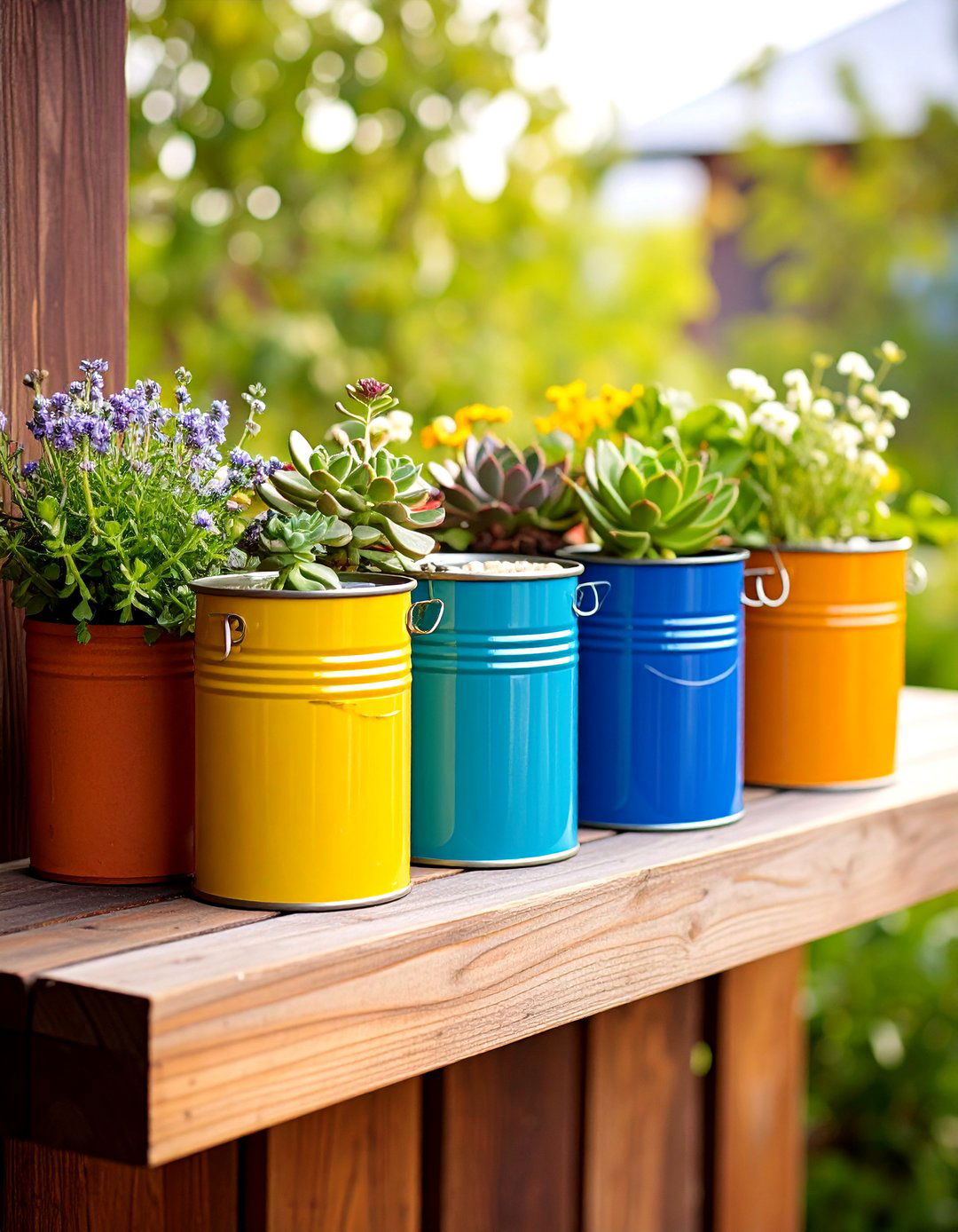 Painted Tin Can Patio Planter - 30 patio planter ideas