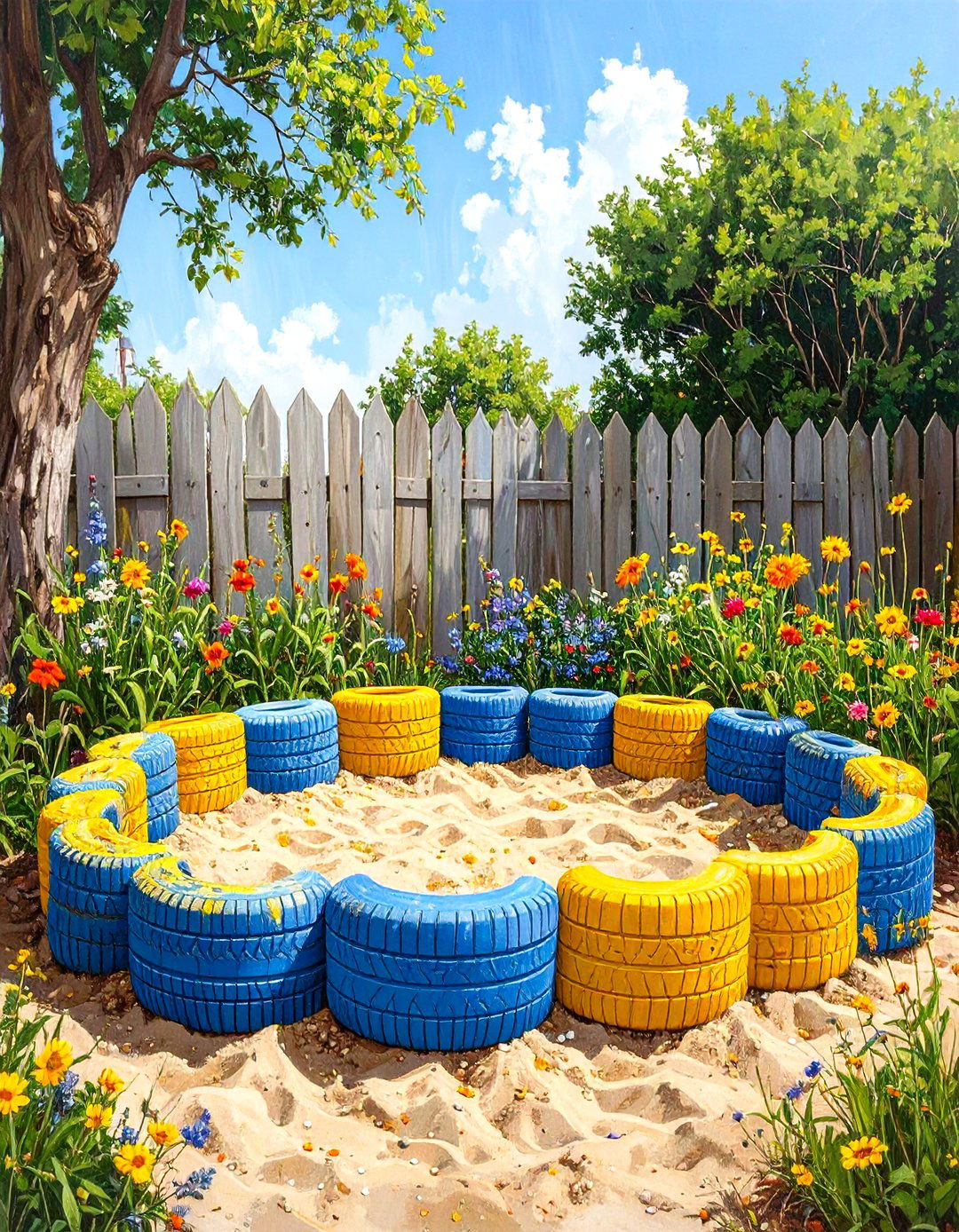 Painted Tire Garden Border - 30 small garden fence ideas