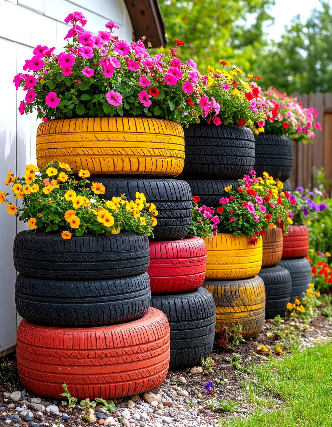 Painted Tire Totem Garden Bed - 30 garden bed design ideas