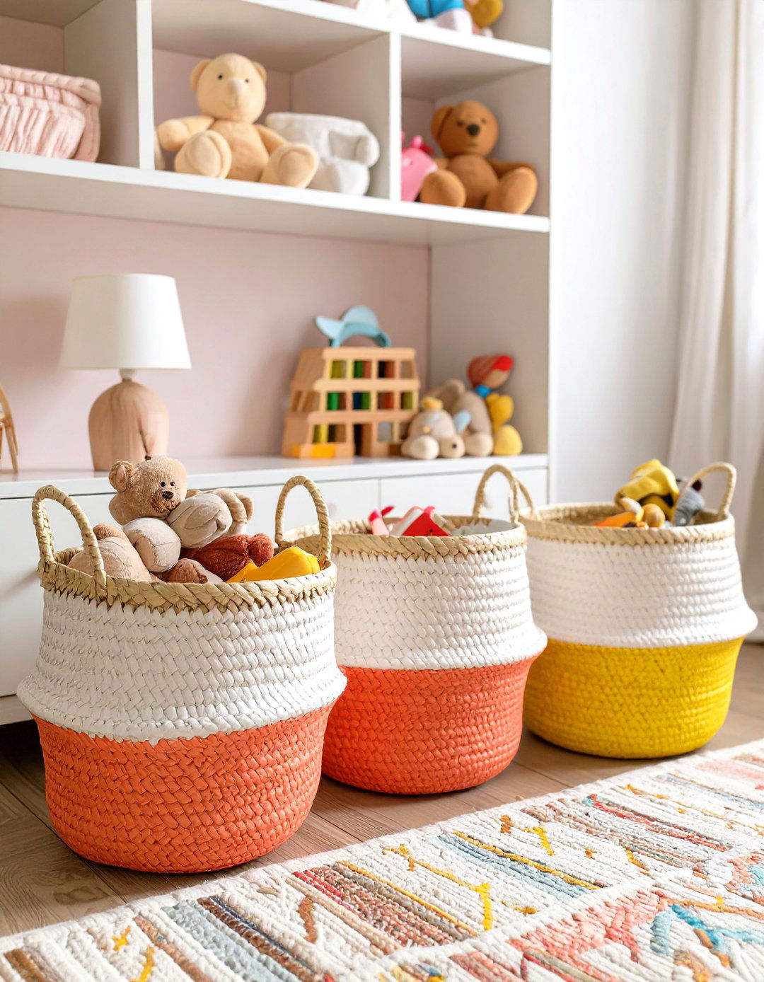 Painted Toy Bins and Baskets - 30 toddler girl room ideas on a budget