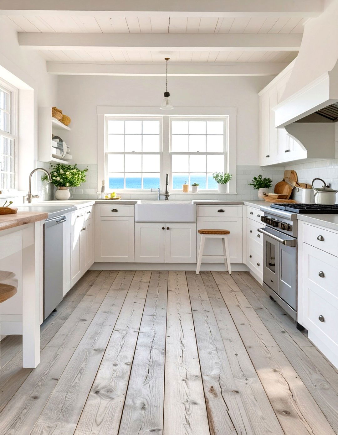 Painted Wood Floors - 30 seaside coastal kitchen design ideas